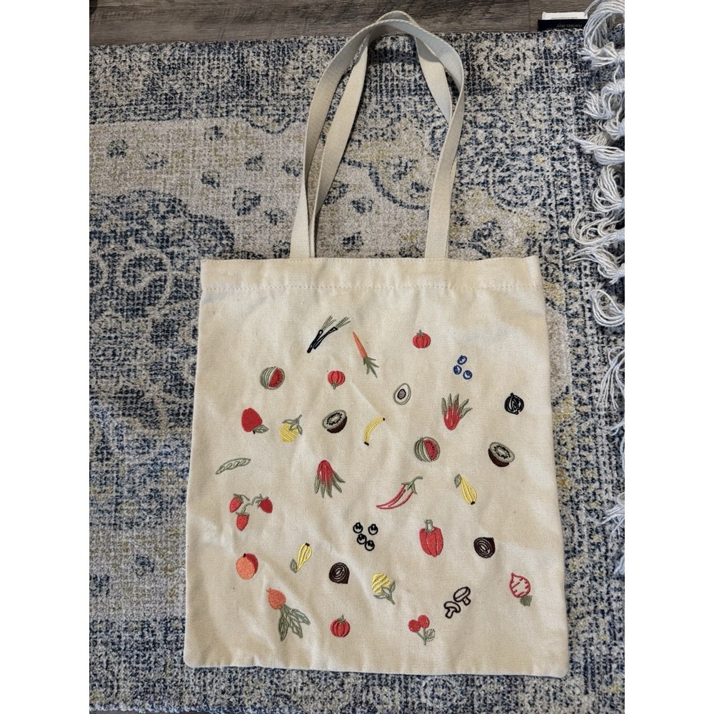 Universal Thread Canvas Vegetable Embroidered Tote Small Mark Shown